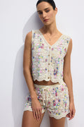 Joan V-neck Scallop Trim Vest & Shorts Set