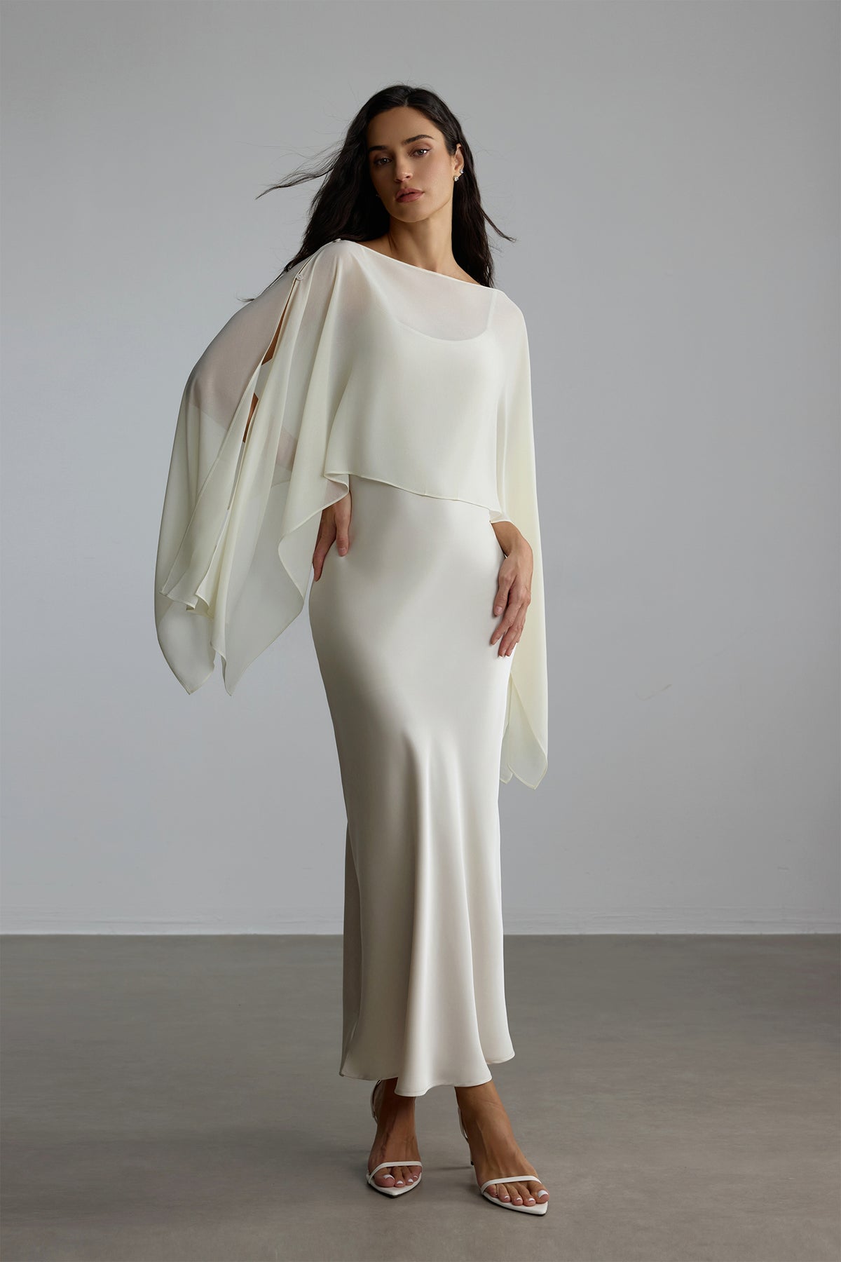 Elena Spaghetti Strap Maxi Dress With Cape Blouse