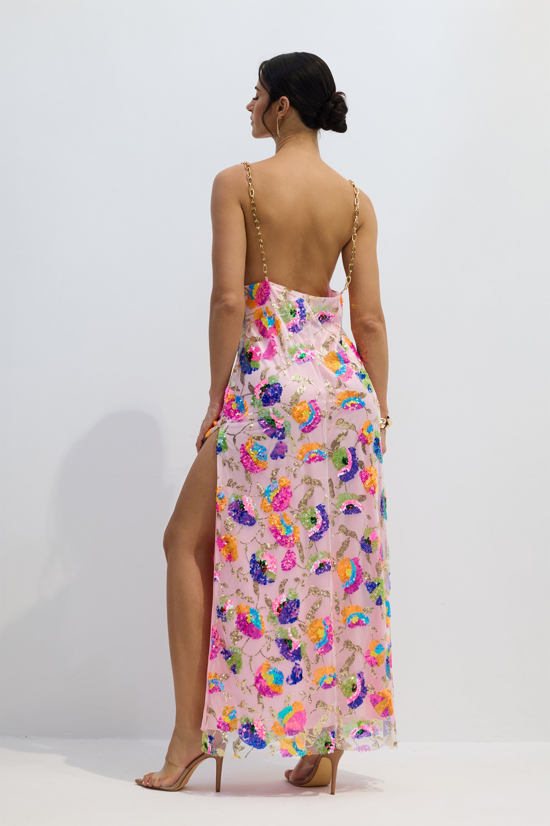 Fanny Embroidered Sequins Backless Maxi Dress