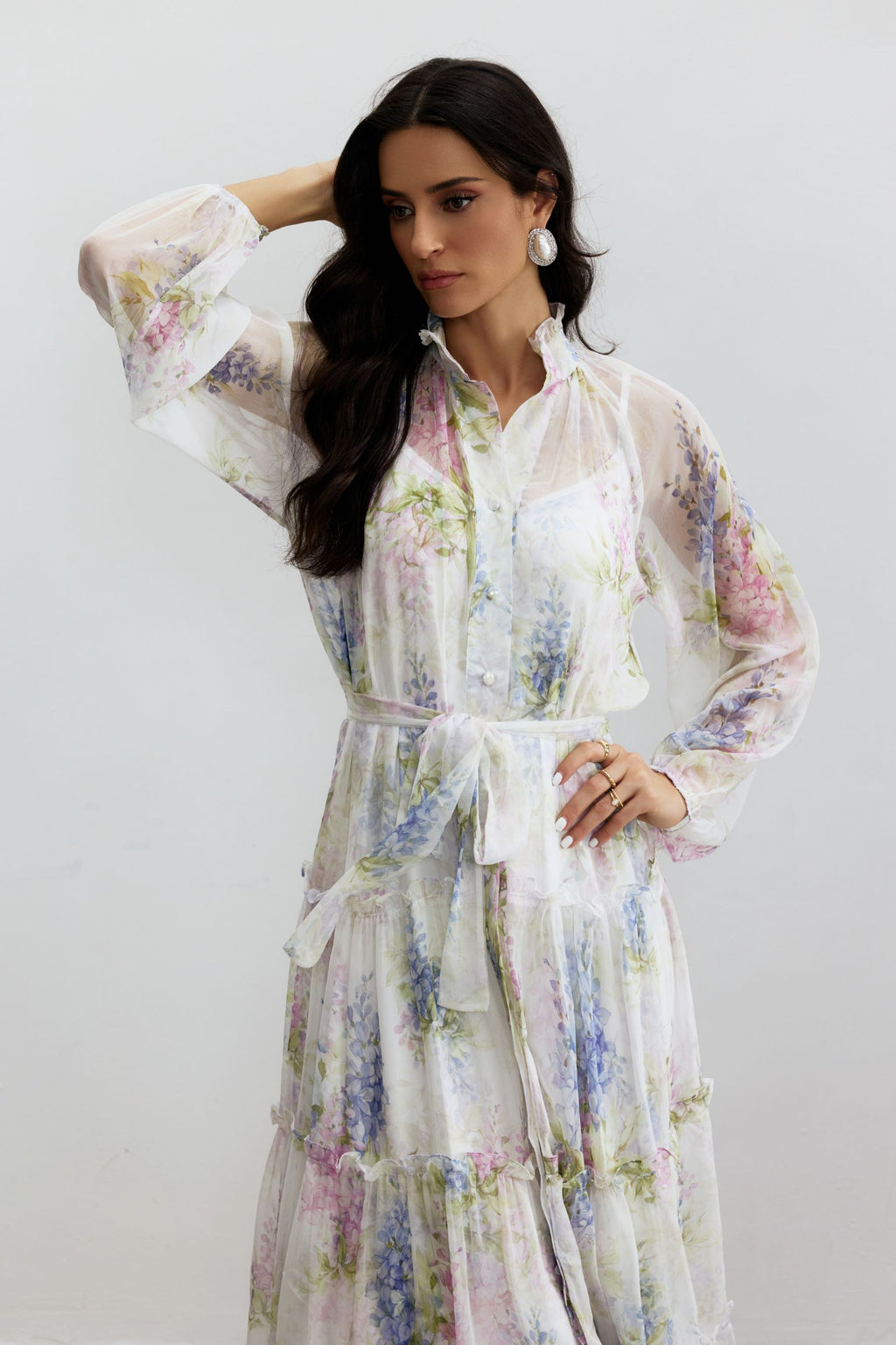 Angelica Floral Print Tiered Ruffle Maxi Dress