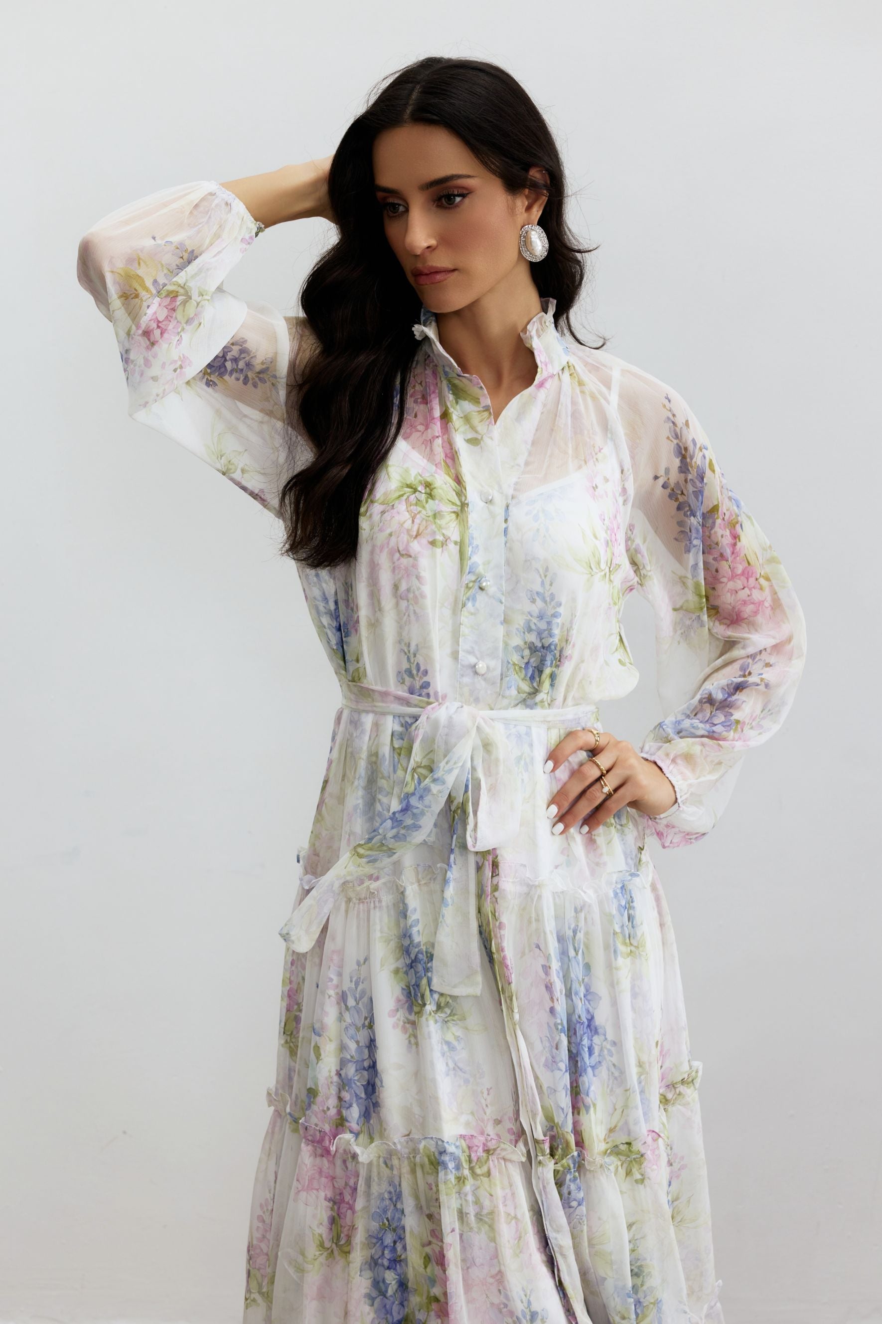 Angelica Floral Print Tiered Ruffle Maxi Dress