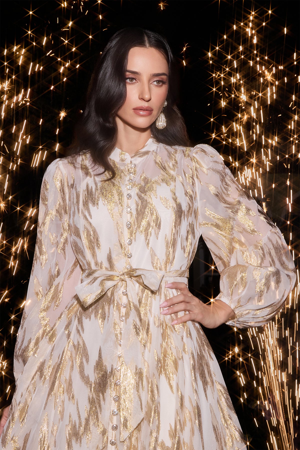 Aitana Metallic Print Puff Sleeve Maxi Dress