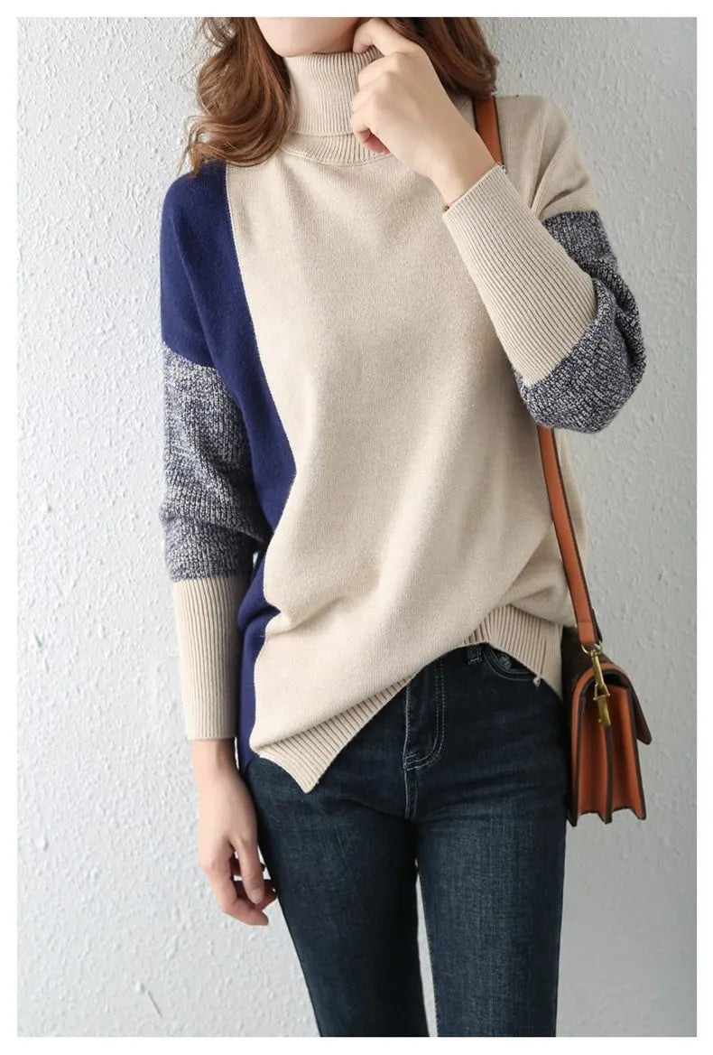 High Neck Contrast Sweater
