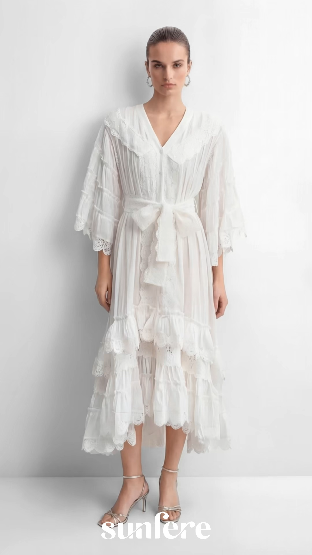 Own Your Power White V-Neck Ruffled Sleeve Maxi Dress