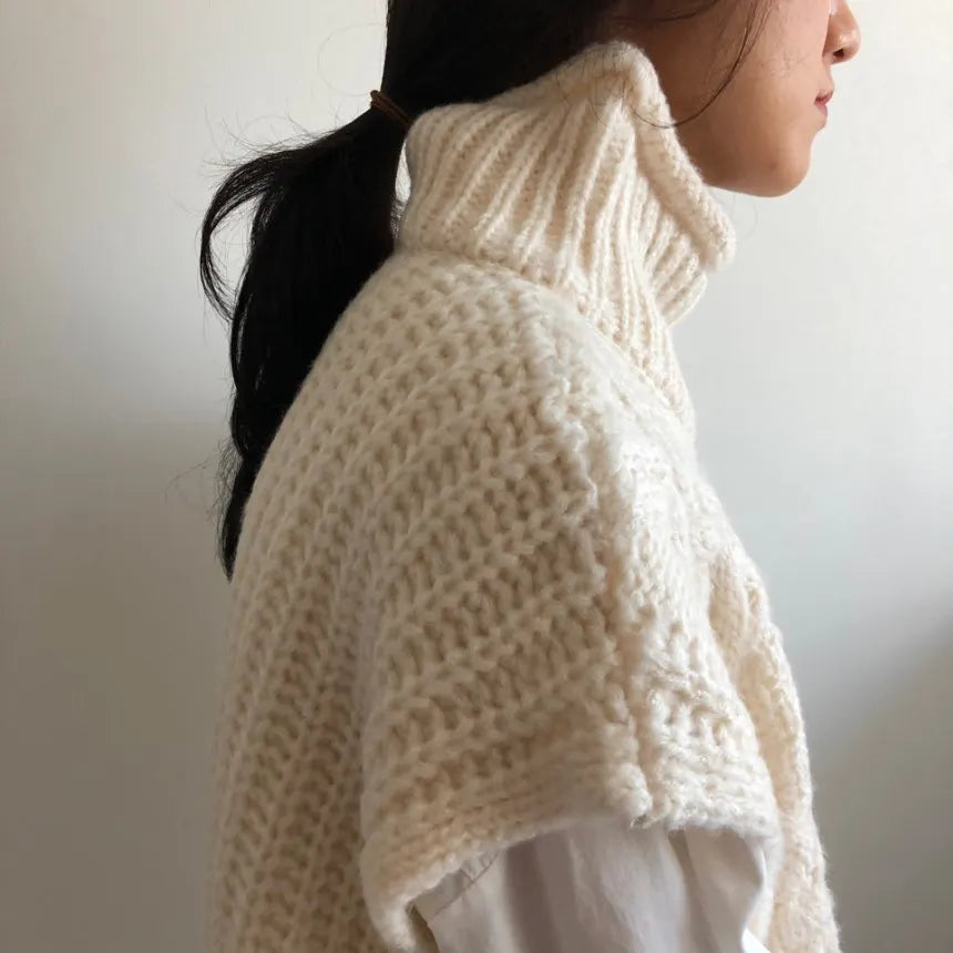 Vintage turtleneck hemp pattern loose knit sweater vest