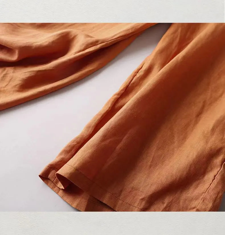 Cotton and linen thin embroidered casual pants