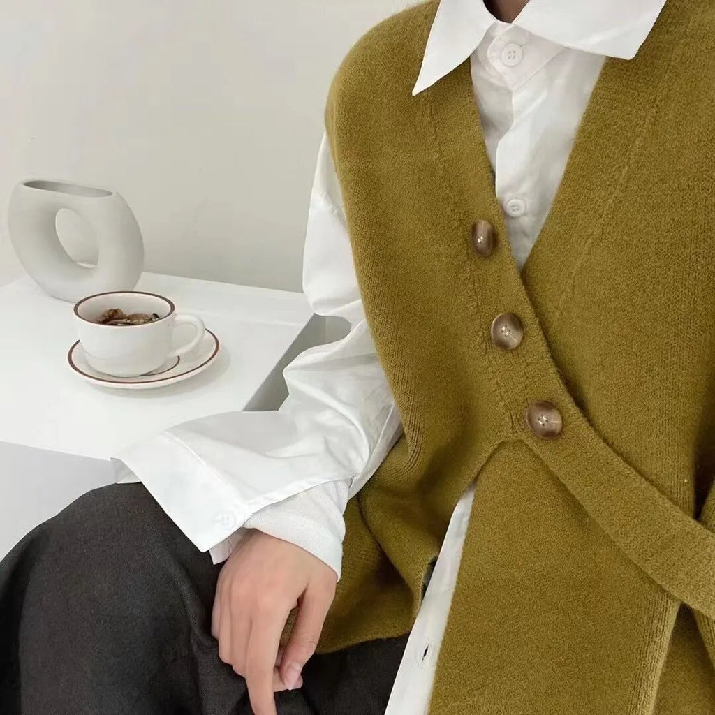 Versatile design sense sleeveless knit cardigan knit vest