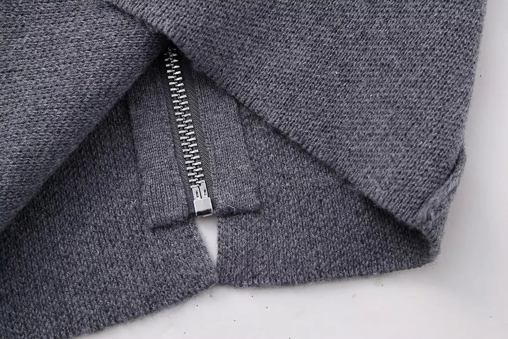 Zip Down Piping Short Sweater Dress