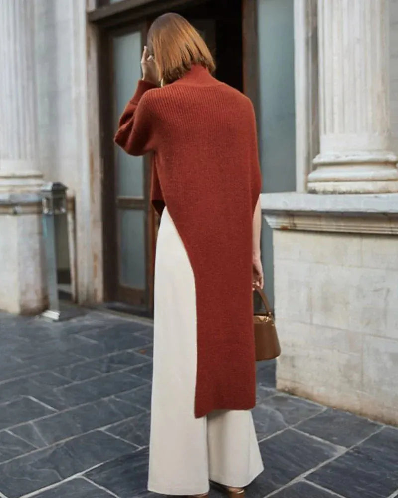 Asymmetrical Knit Turtleneck Sweaterdress