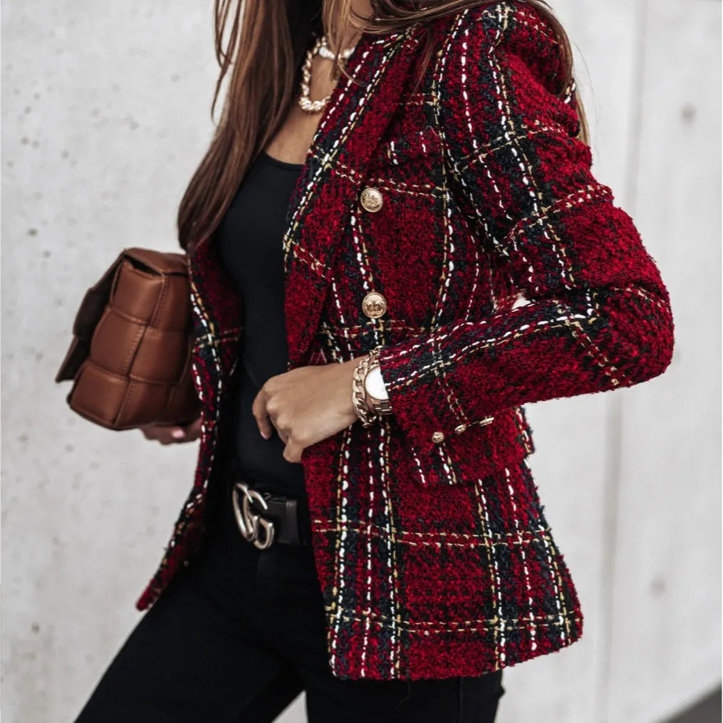 Women'S Set Long Sleeve Double Breasted Printed Set Small Jacket