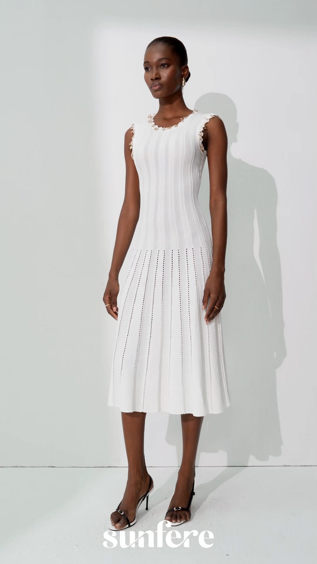 Love Letter White Sleeveless Ribbed Knit Midi Dress