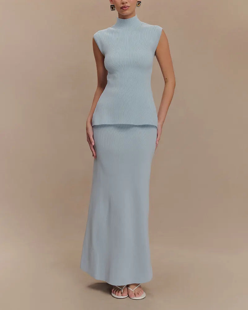 Elegant Backless Knit Vest & Skirt Two-Piece Set
