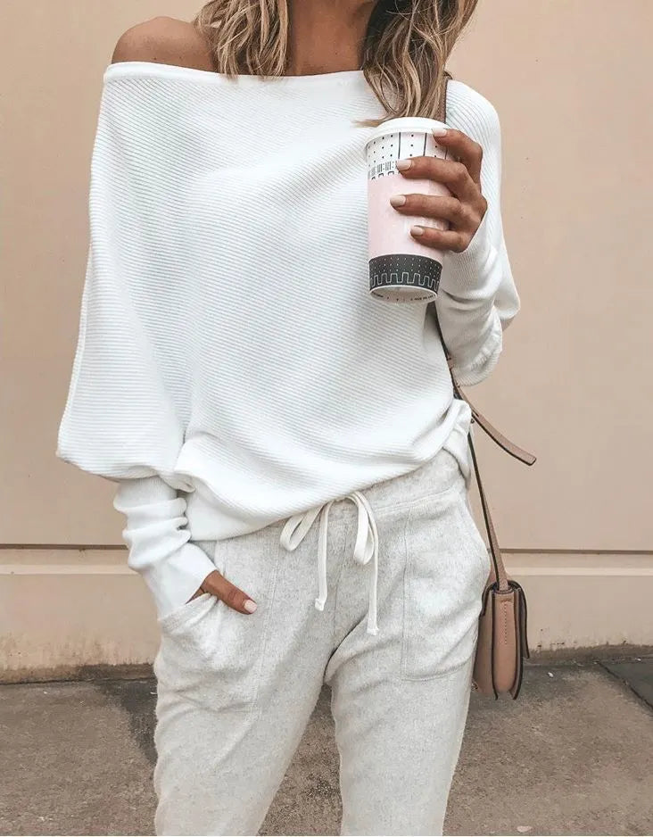 One-Shoulder Bat Long Sleeve Top