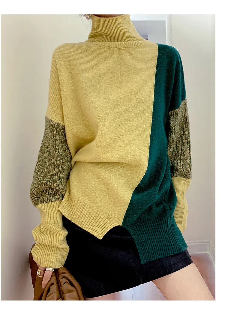 High Neck Contrast Sweater