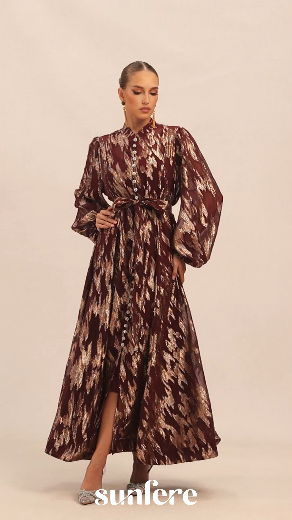 Aitana Metallic Print Puff Sleeve Maxi Dress