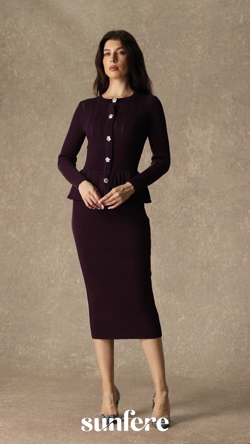 Chic Poise Purple Openwork Ruffled Knit Maxi Dress