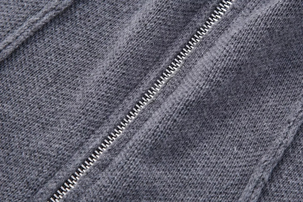 Zip Down Piping Short Sweater Dress