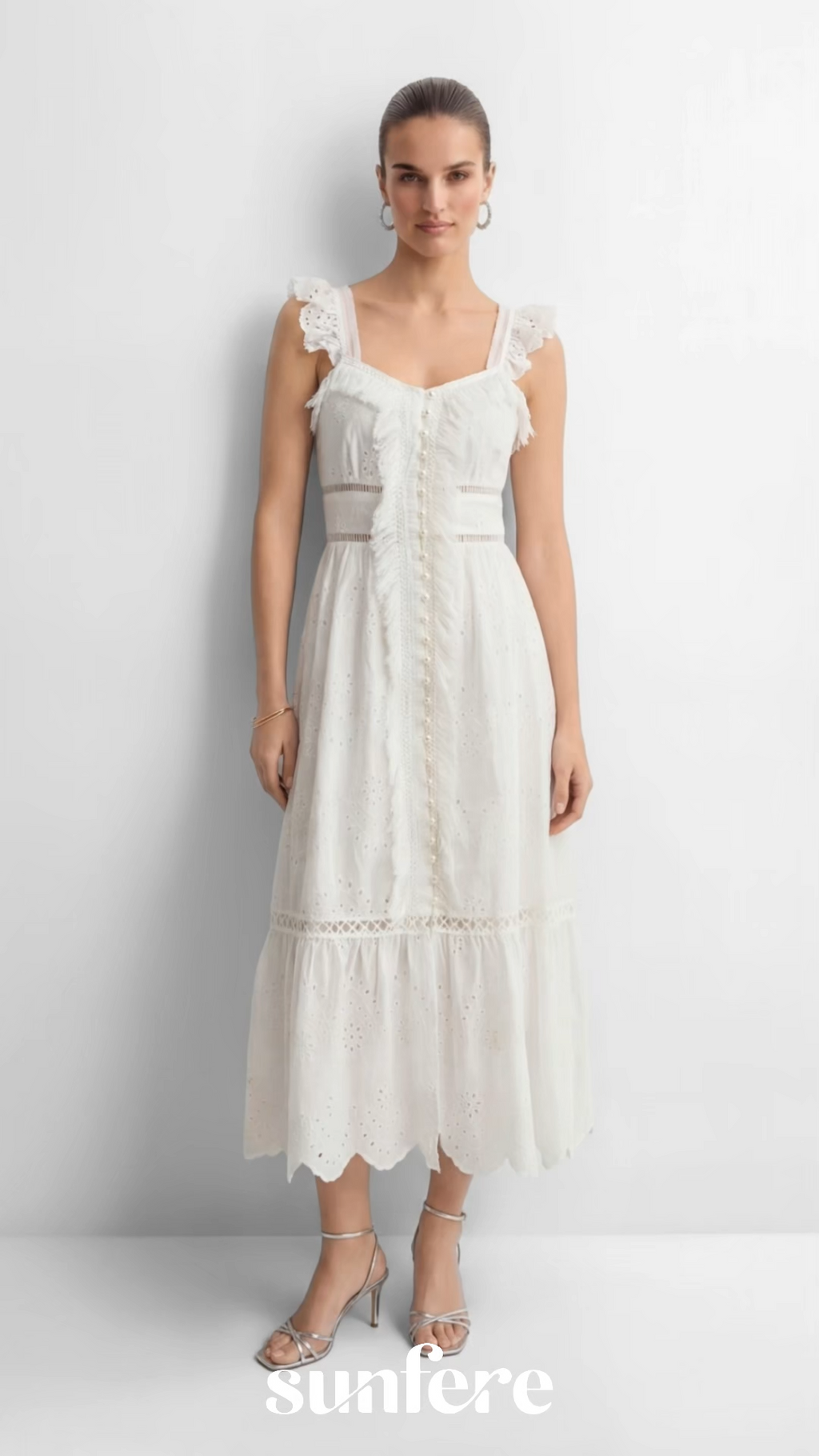 Coveted Confidence White Eyelet Embroidery Ruffled Strap Maxi Dress