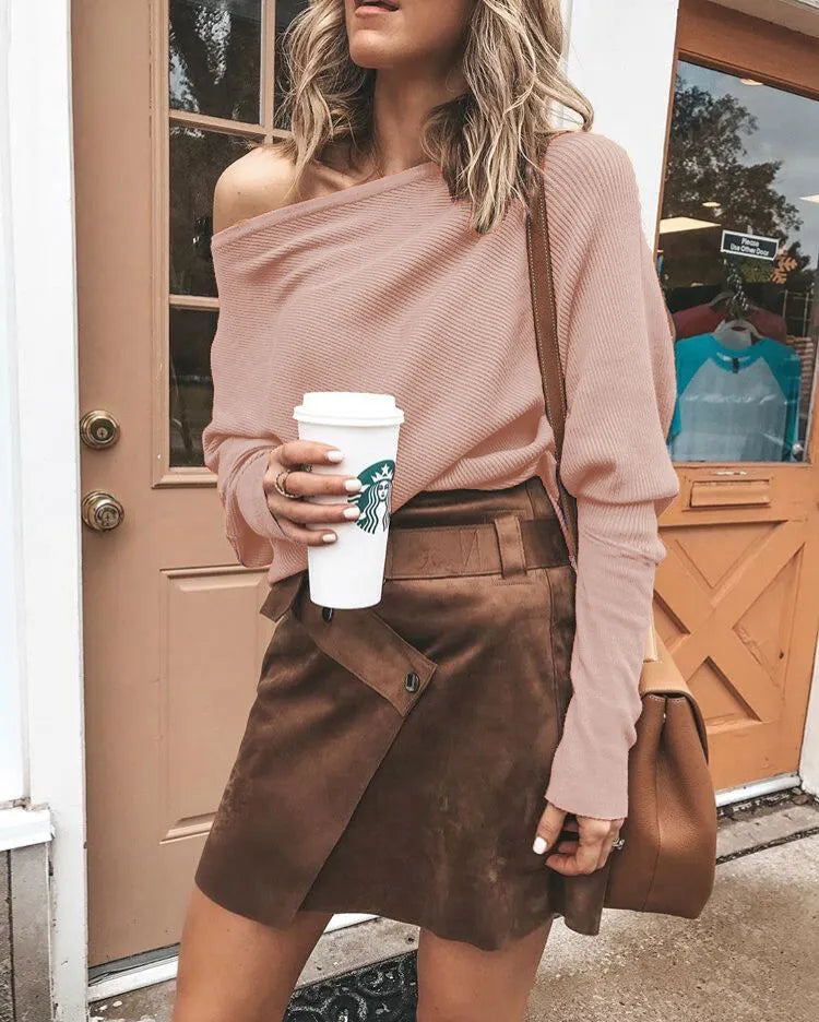One-Shoulder Bat Long Sleeve Top