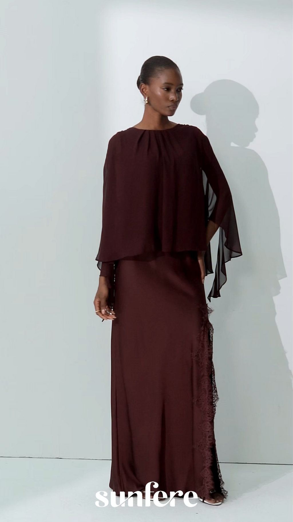 Going Out Tonight Burgundy Chiffon Cape Sleeve Blouse