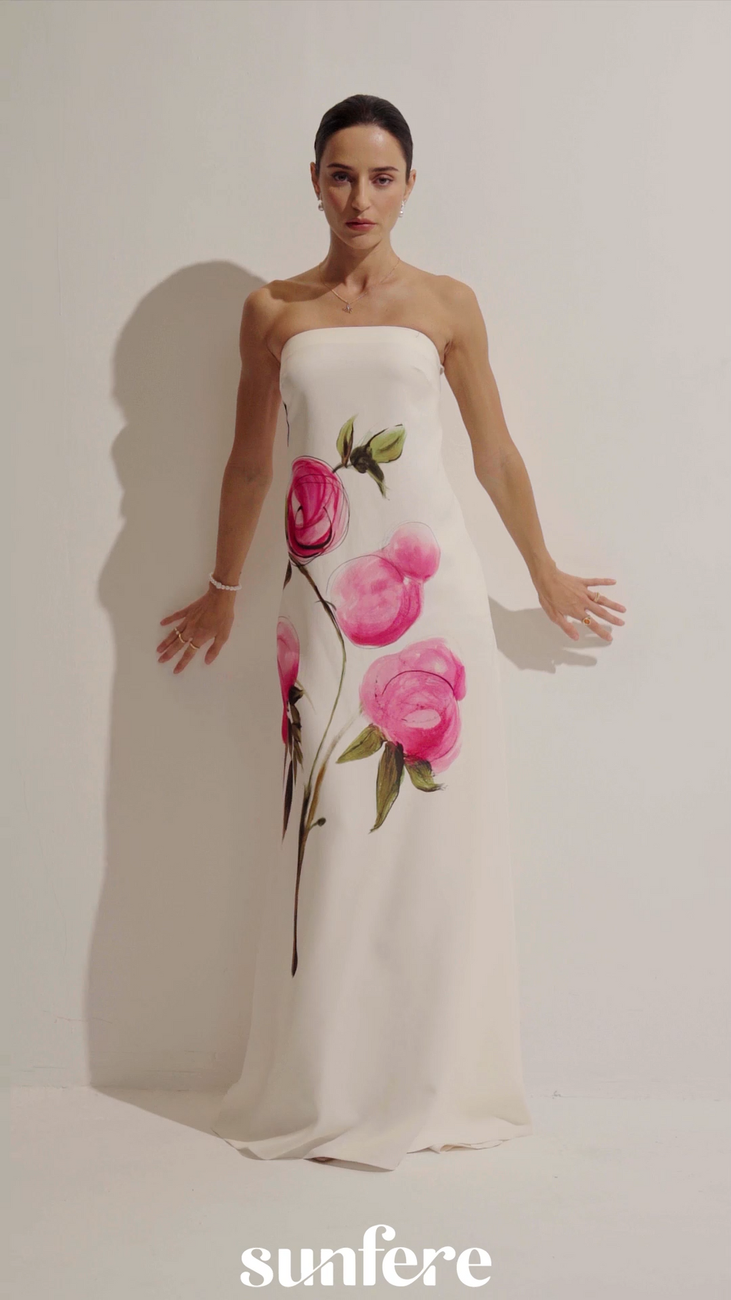 Dorothy Floral Print Strapless Satin Maxi Dress