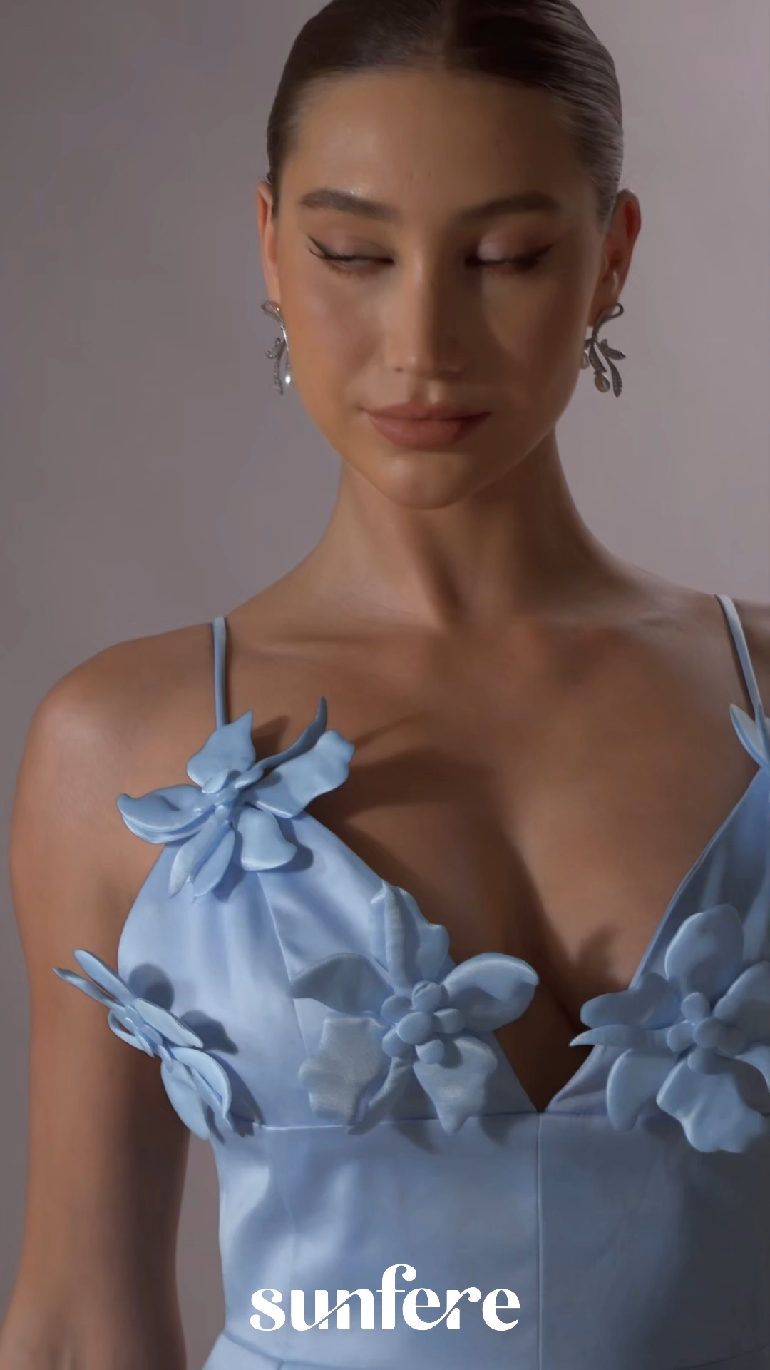 Sunny Getaway Blue Floral Applique V Neck Mini Dress