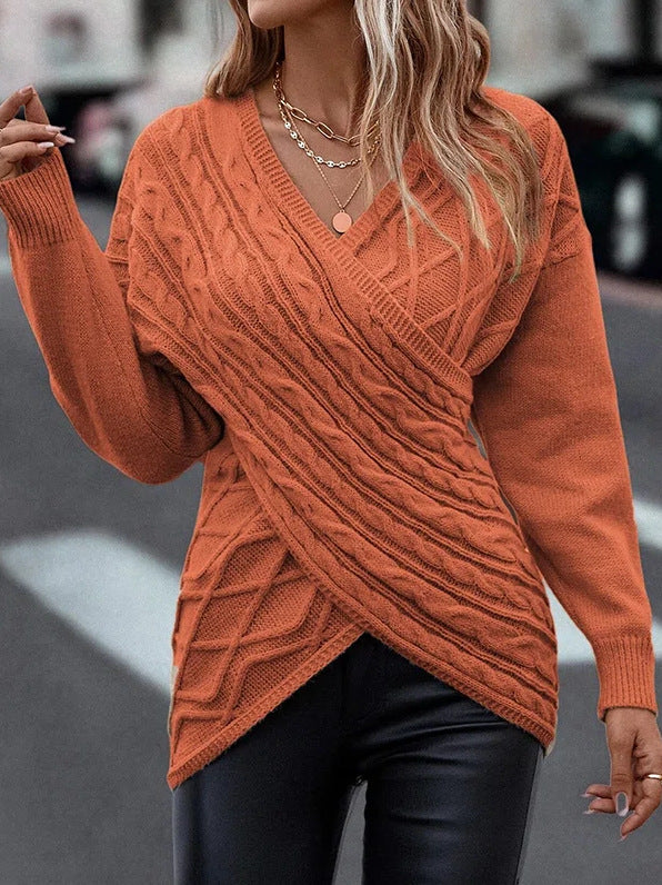 V-Neck Cross Jacquard Slim Fit Casual Sweater