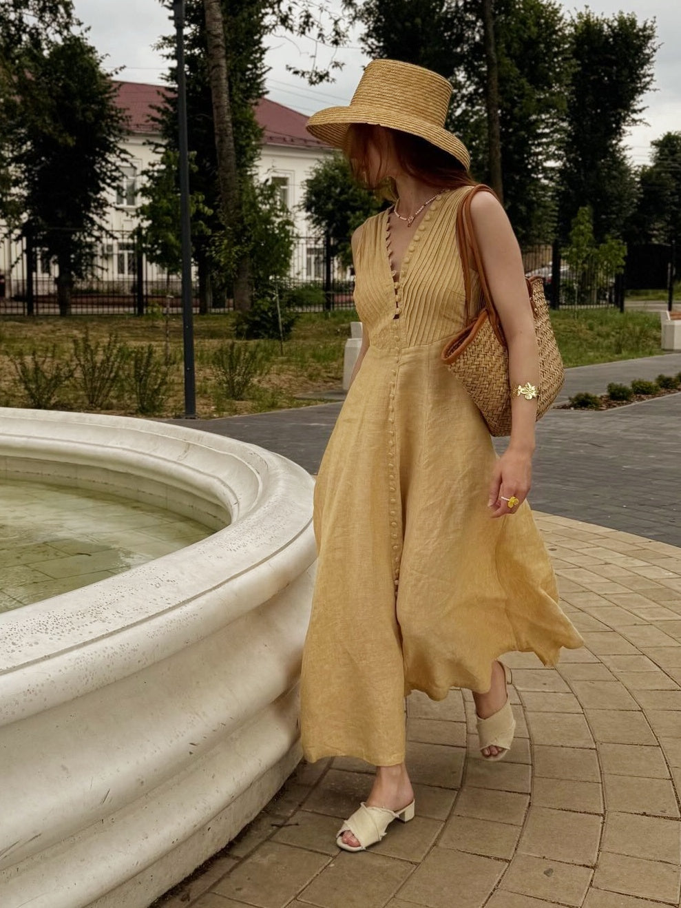 Rebecca 18 | Pleated Maxi Linen Dress