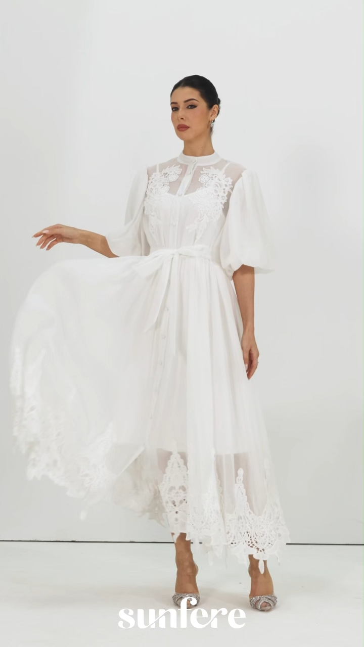 Close to Your Heart White Lace Embroidered Puff Sleeve Maxi Dress