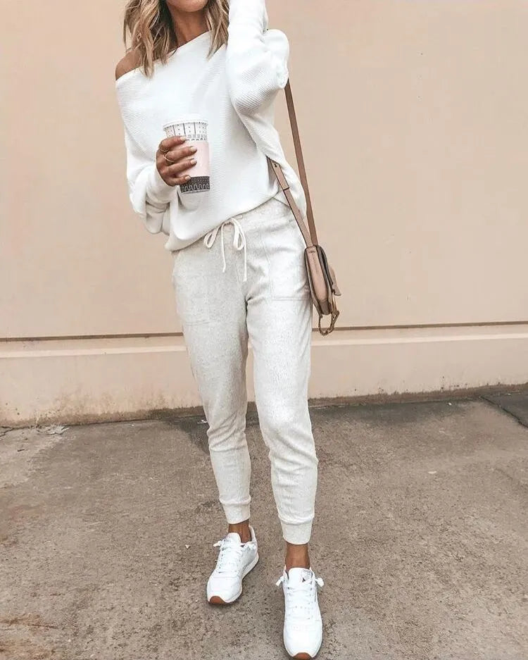 One-Shoulder Bat Long Sleeve Top