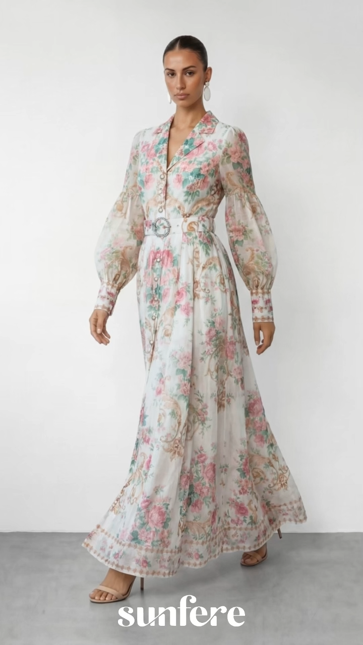 Petal Grace White Floral Print Puff Sleeve Maxi Dress