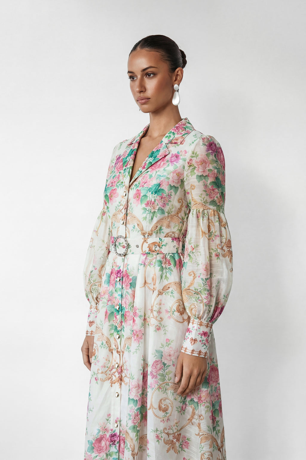 Petal Grace White Floral Print Puff Sleeve Maxi Dress