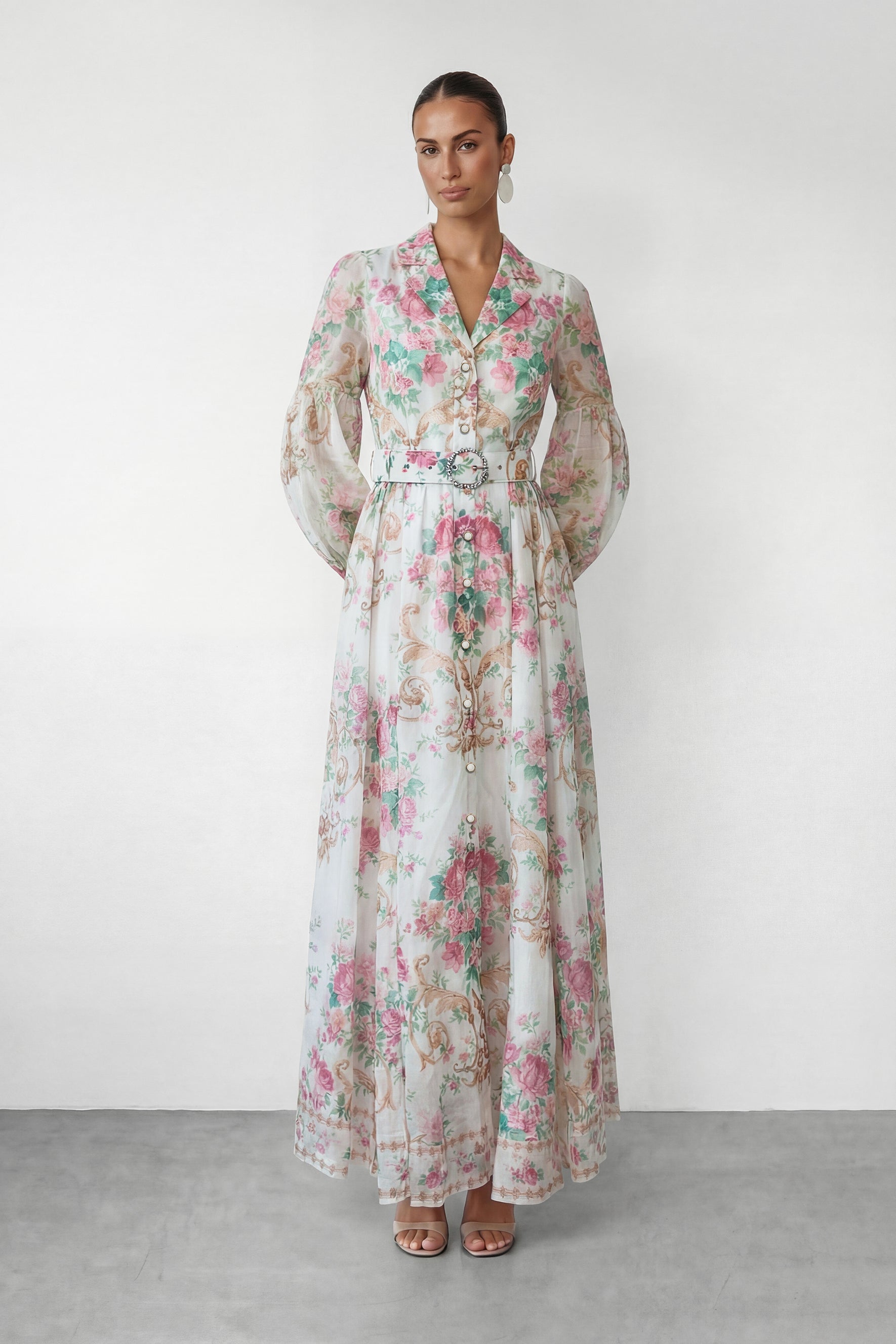 Petal Grace White Floral Print Puff Sleeve Maxi Dress