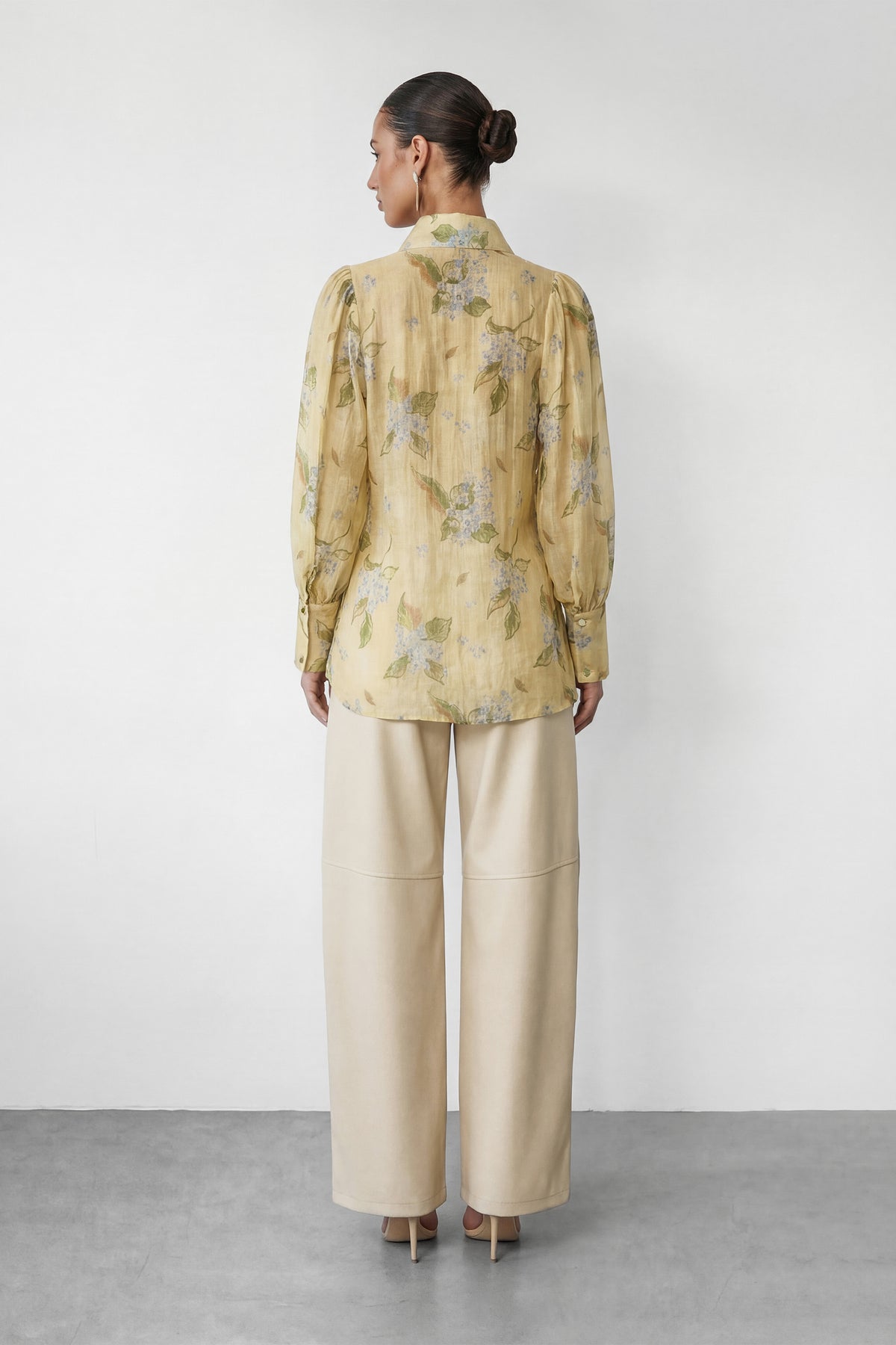 Garden Story Beige Floral Print High Neck Blouse