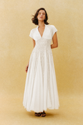 Just Enough White Sequin V Neck Cap Sleeve Maxi Dress
