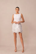 Effortlessly Alluring White Sequin Floral Applique Sleeveless Mini Dress