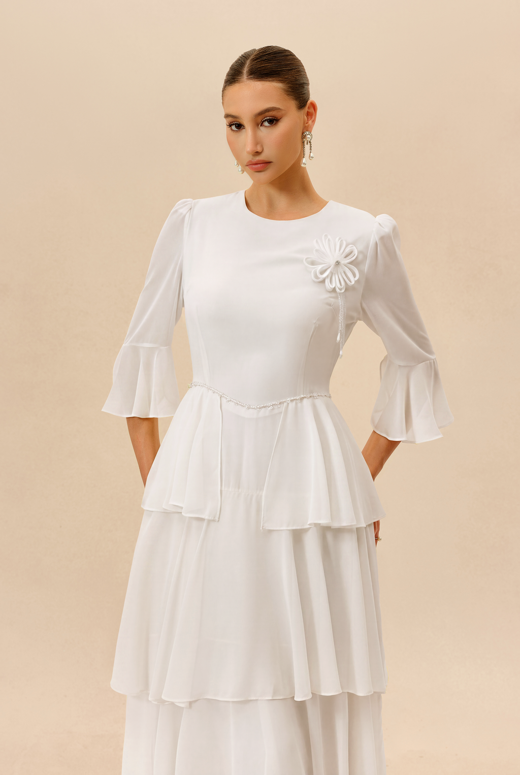 Soft Attraction White Flared Sleeve Tiered Maxi Dress