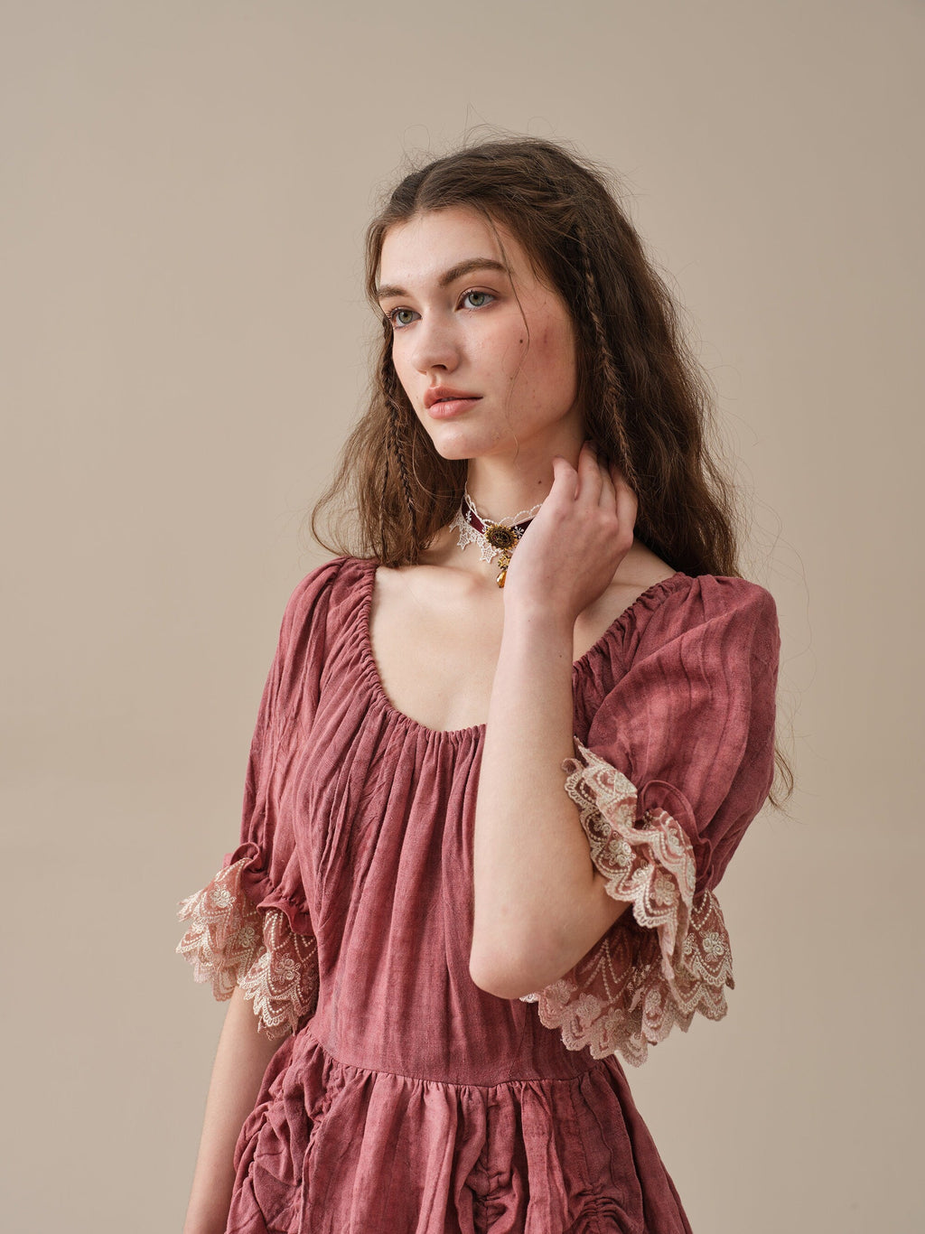 Elowen 27 | Lace Linen dress gown ( 2 way to wear )