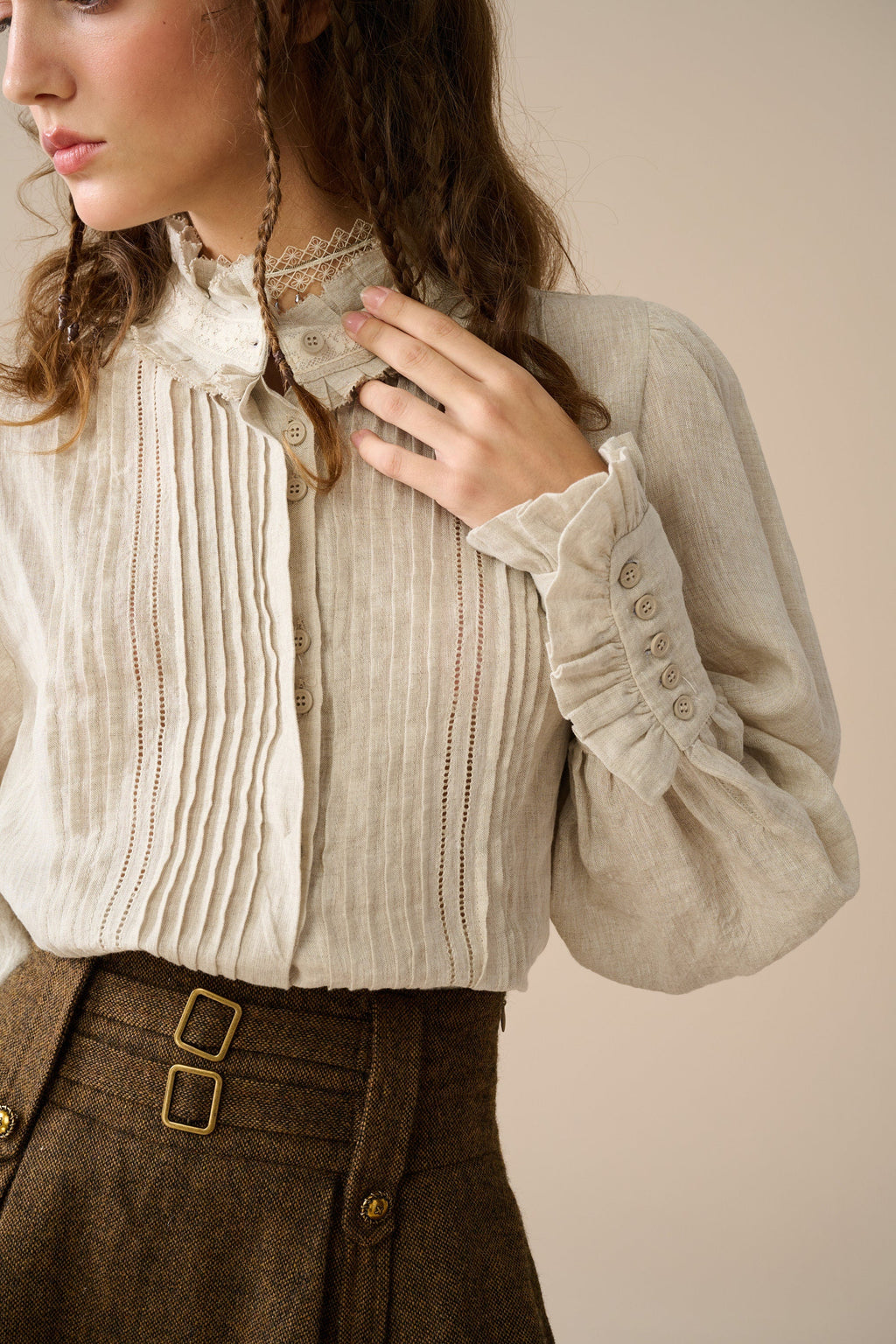 Sharon 21 |pintucked luxury linen shirt blouse