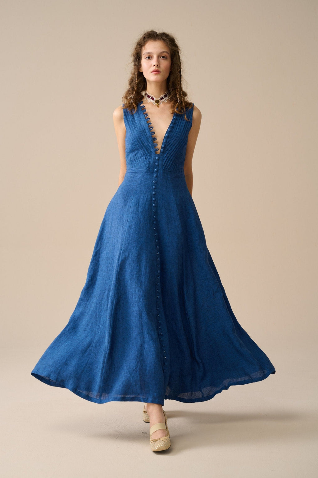 Rebecca 18 | Pleated Maxi Linen Dress