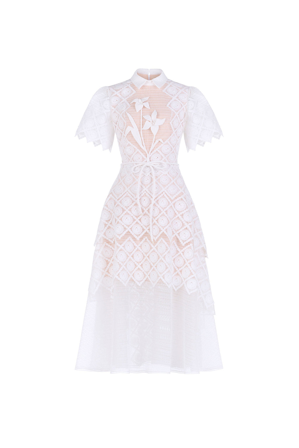 Grace Lace Embroidered Short Sleeve Midi Dress