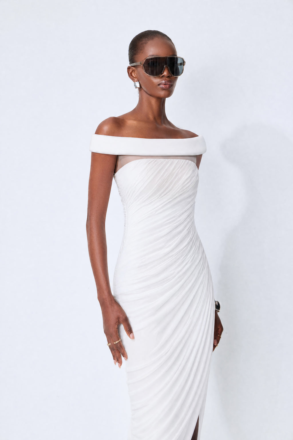 Monaco Mood White Off Shoulder Asymmetric Maxi Dress