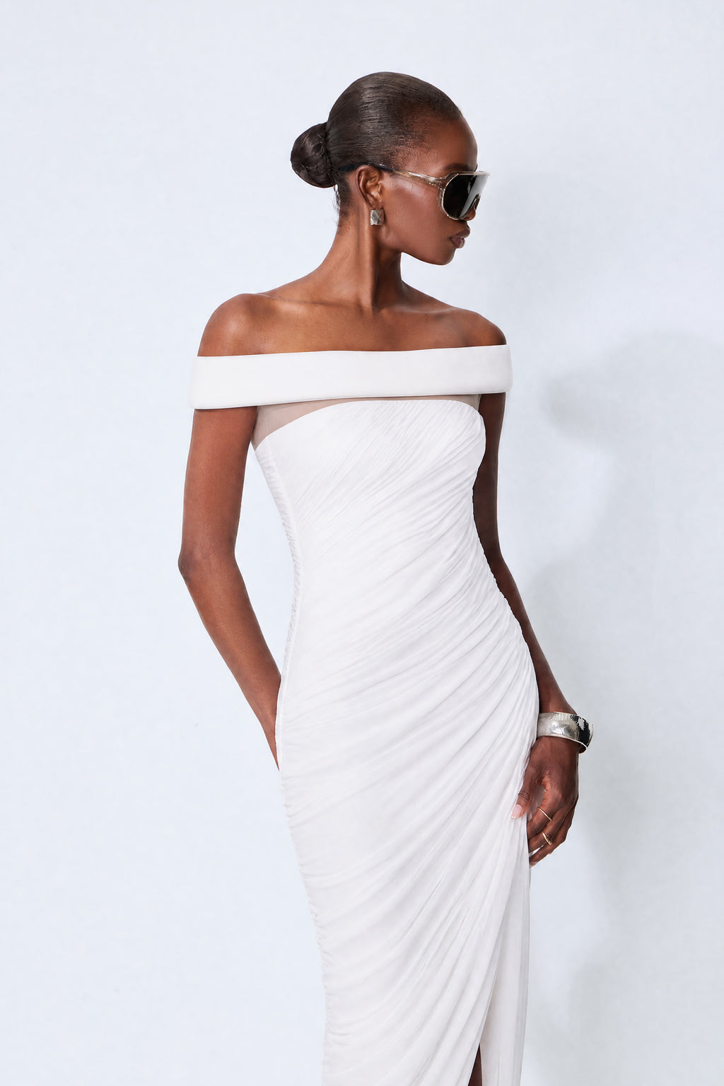 Monaco Mood White Off Shoulder Asymmetric Maxi Dress