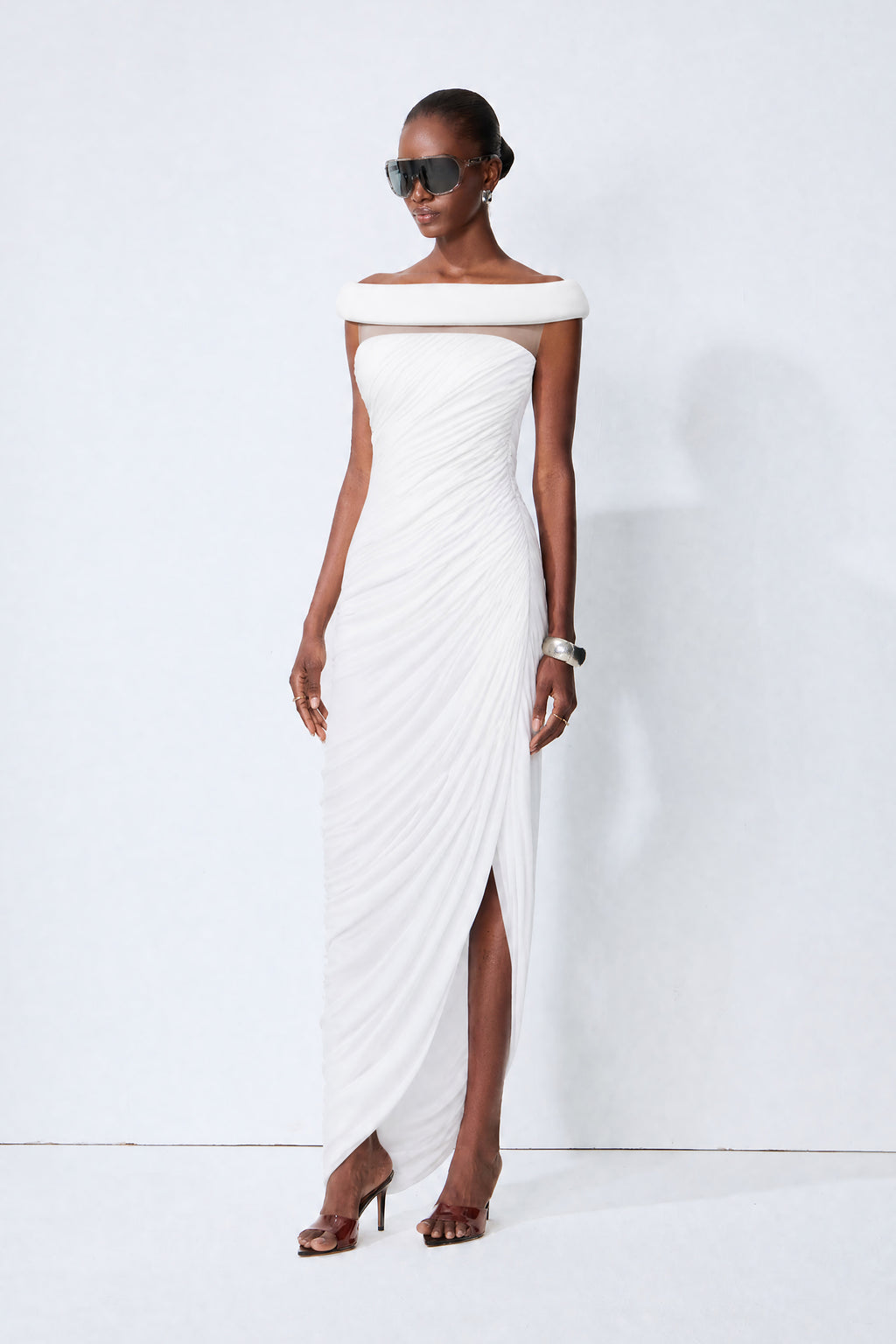 Monaco Mood White Off Shoulder Asymmetric Maxi Dress