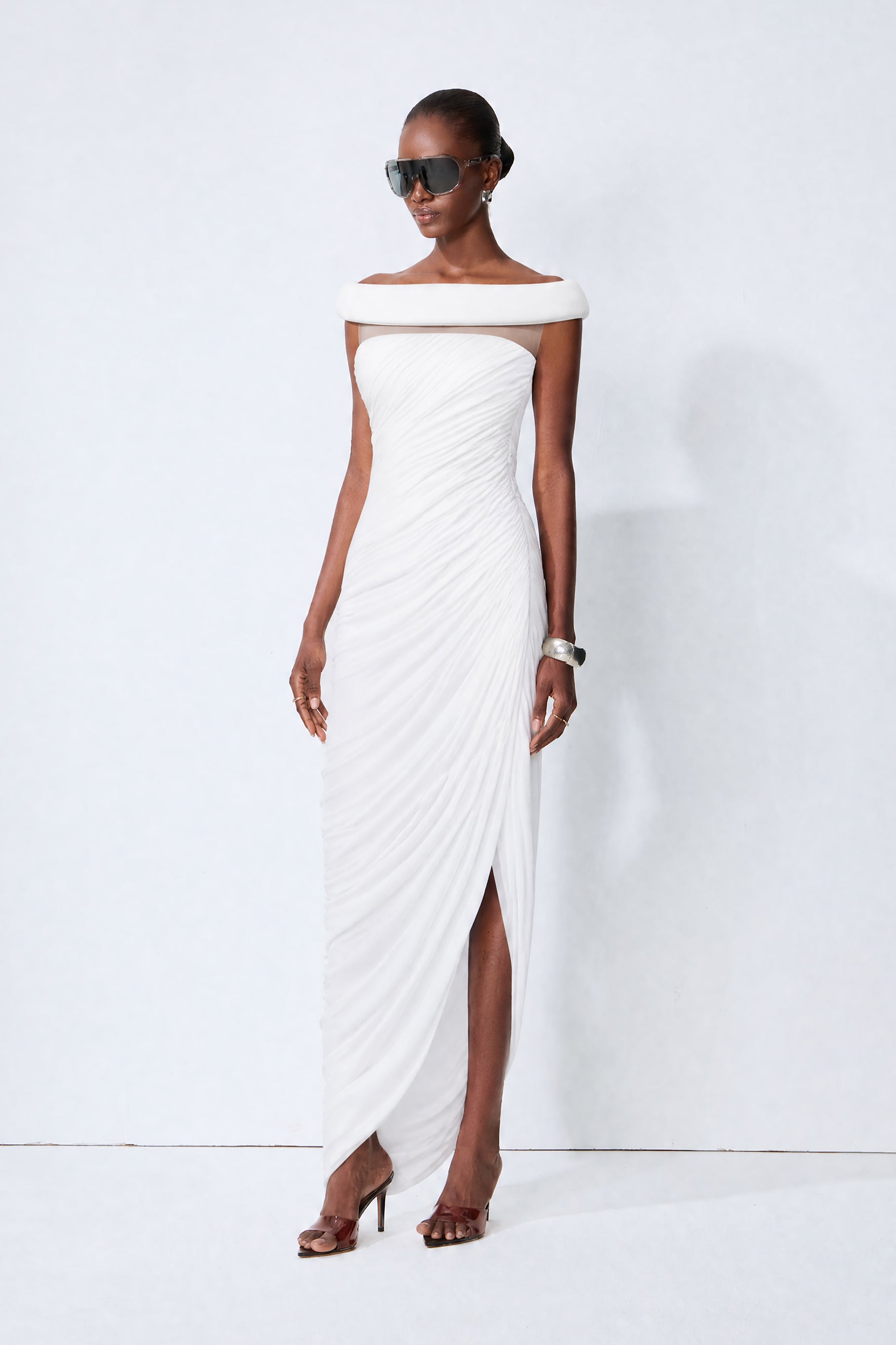 Monaco Mood White Off Shoulder Asymmetric Maxi Dress