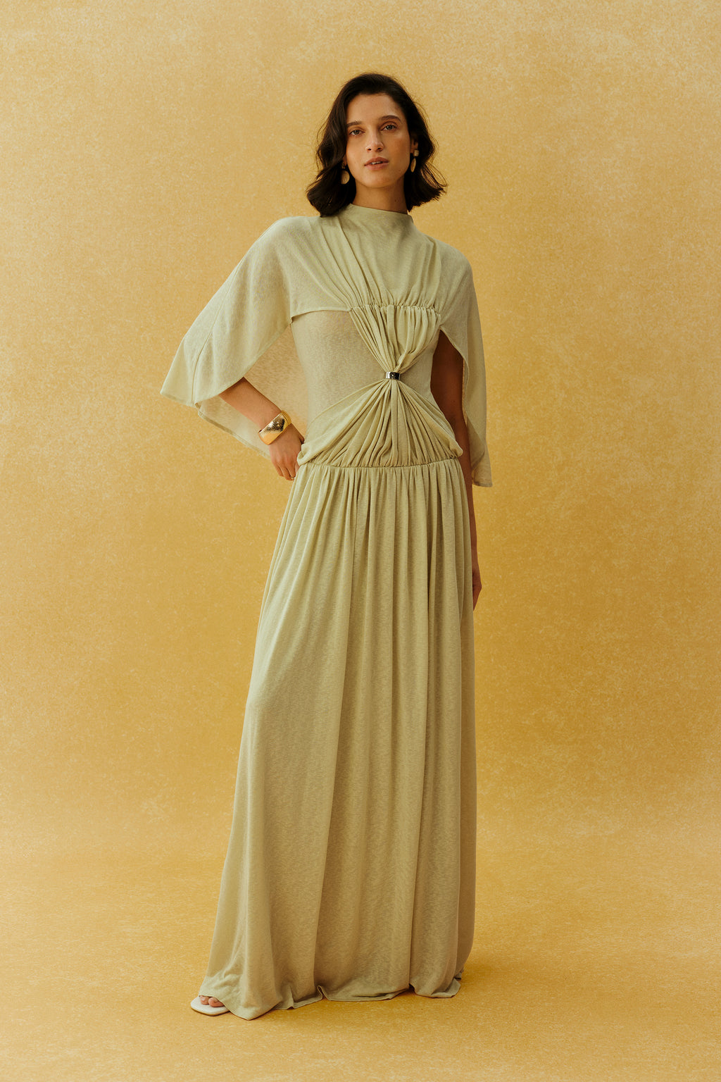 Enchanting Dream Green Cape Sleeve Knit Maxi Dress