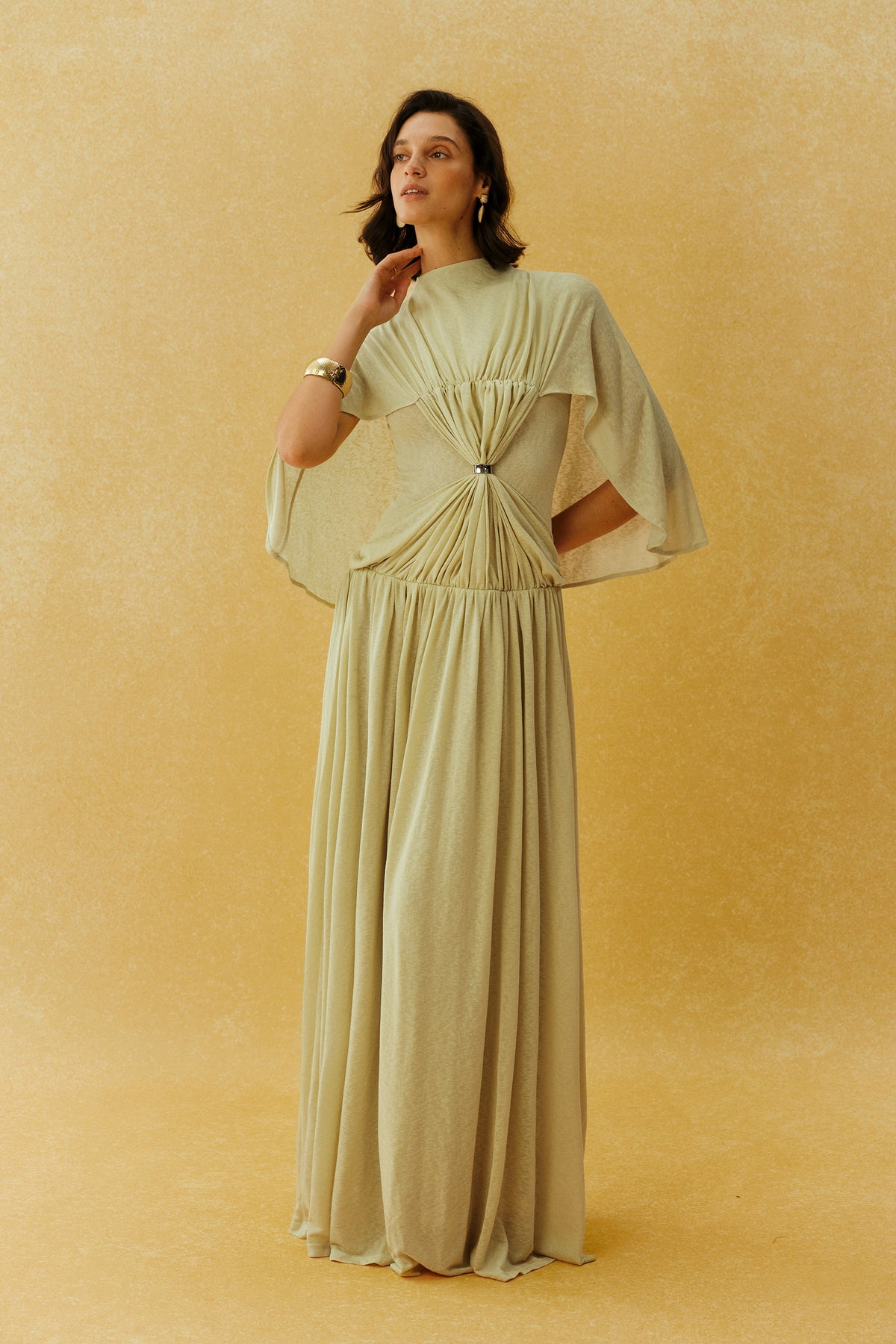 Enchanting Dream Green Cape Sleeve Knit Maxi Dress