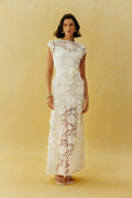 Before the First Kiss White Floral Lace Cap Sleeve Maxi Dress