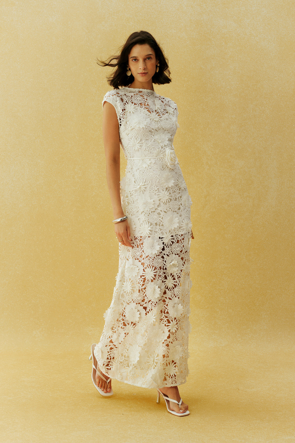 Before the First Kiss White Floral Lace Cap Sleeve Maxi Dress
