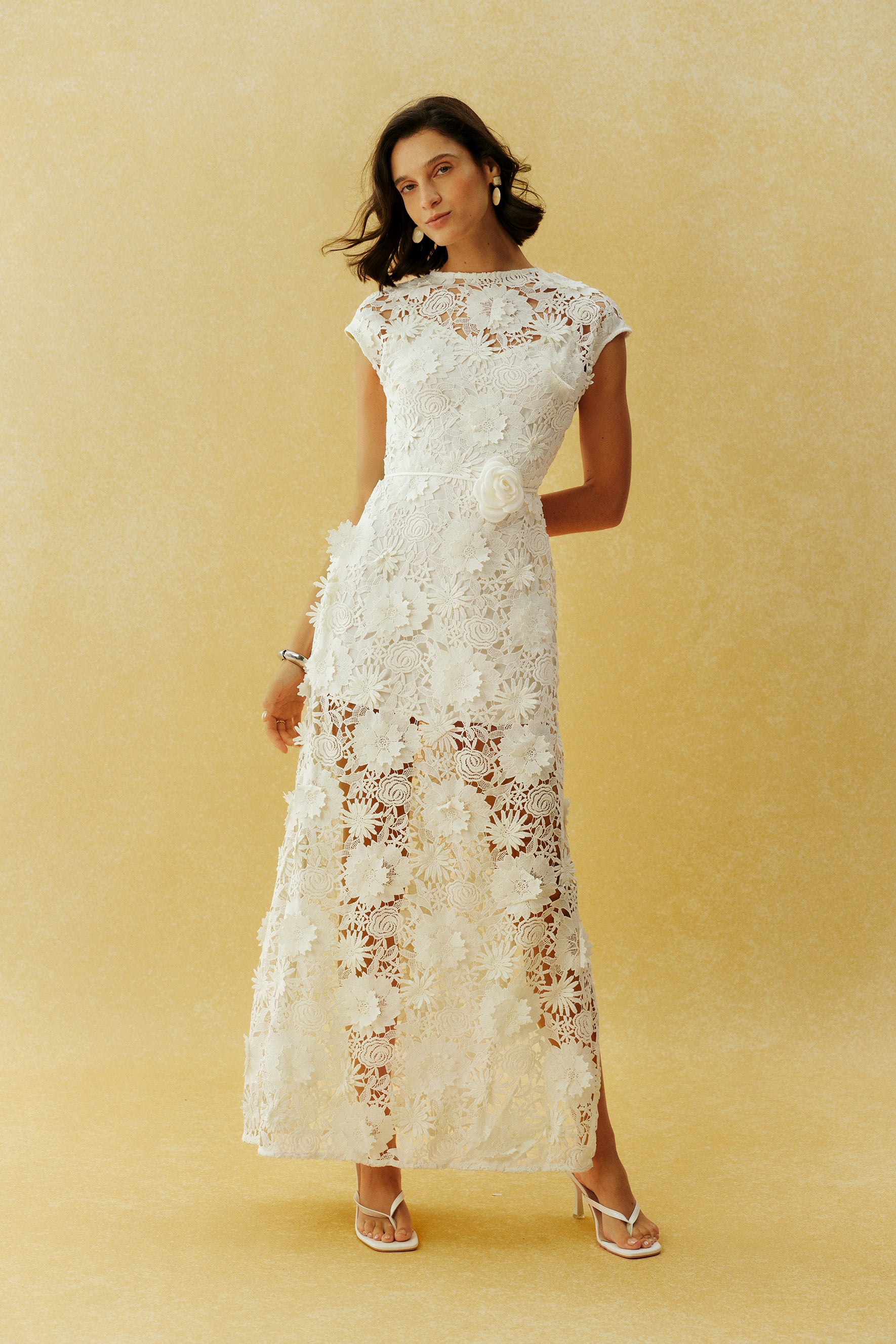 Before the First Kiss White Floral Lace Cap Sleeve Maxi Dress